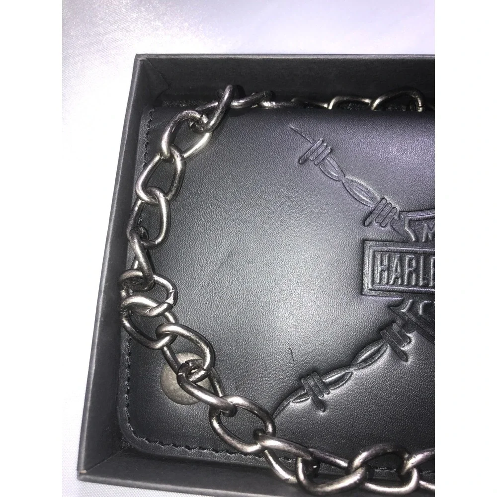 Harley-Davidson Mens Black Leather Drag Race Trucker Chain Wallet HDMWA11676